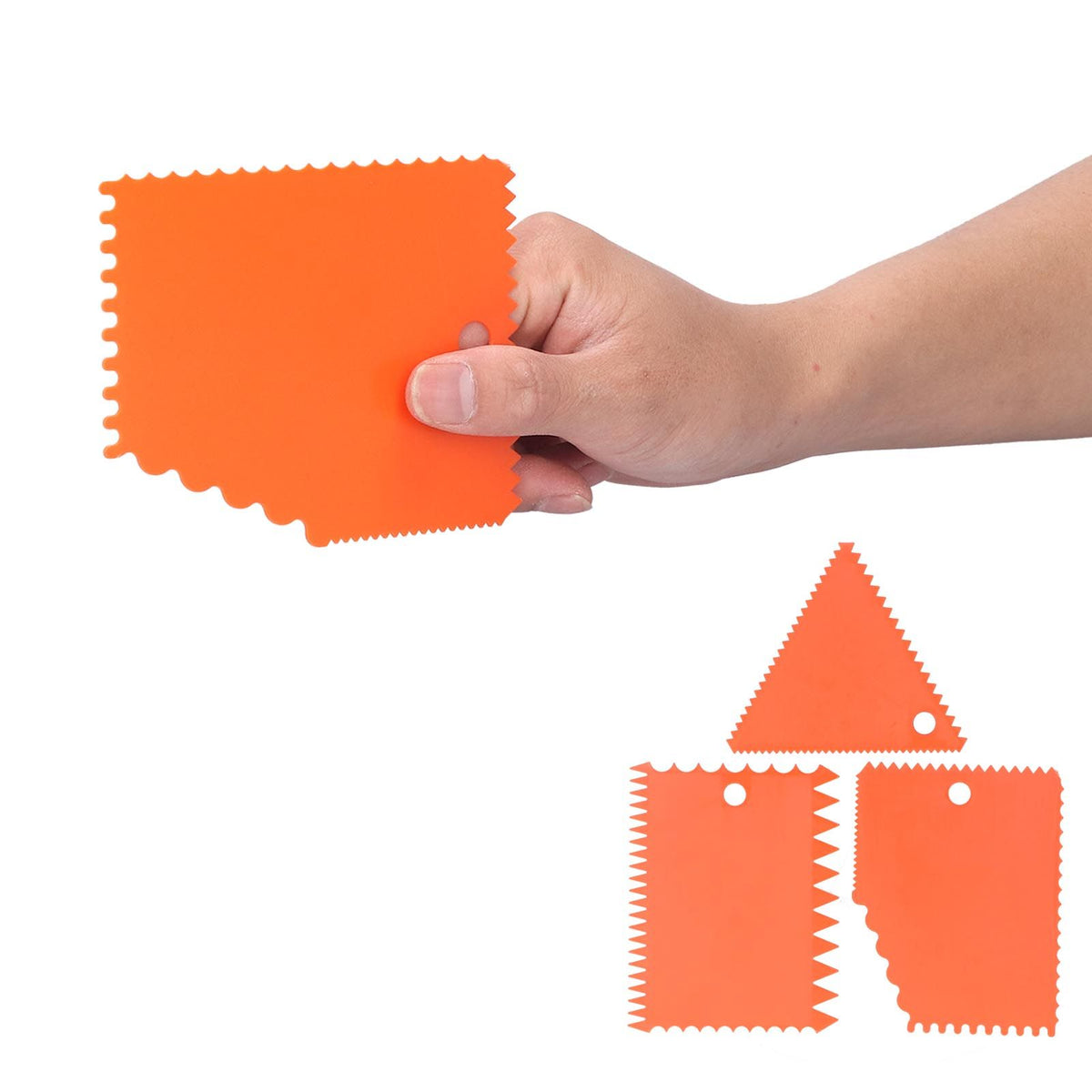 3PCS/Set Cake Cream Scraper Pasty Cutters Scraper Irregular Teeth Edge DIY SmootherOrange