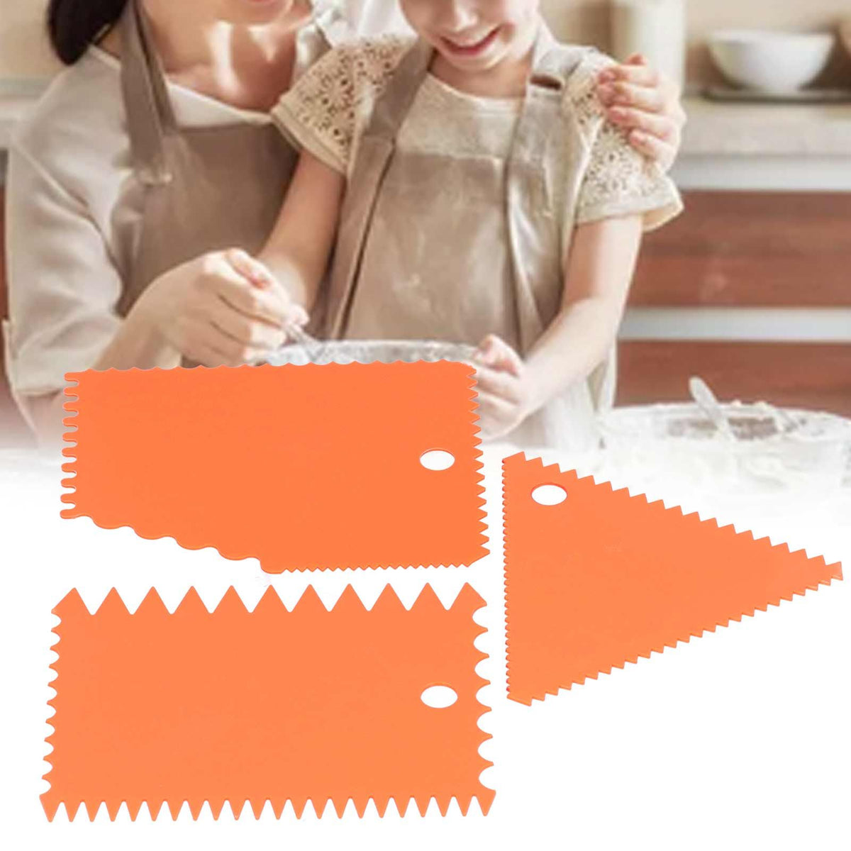 3PCS/Set Cake Cream Scraper Pasty Cutters Scraper Irregular Teeth Edge DIY SmootherOrange
