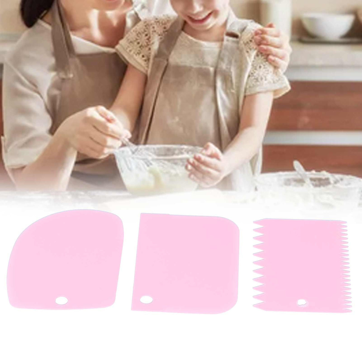 3PCS/Set Cake Cream Scraper Dough Pasty Cutters Scraper Kitchen Tool DIY Baking ToolPink
