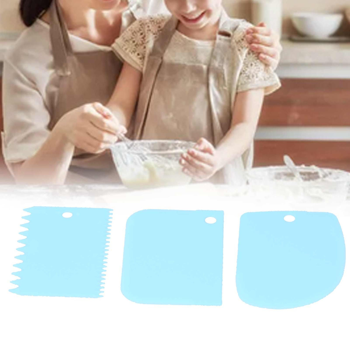3PCS/Set Cake Cream Scraper Dough Pasty Cutters Scraper Kitchen Tool DIY Baking ToolBlue