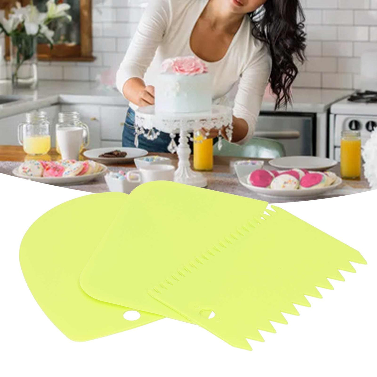 3PCS/Set Cake Cream Scraper Dough Pasty Cutters Scraper Kitchen Tool DIY Baking ToolGreen