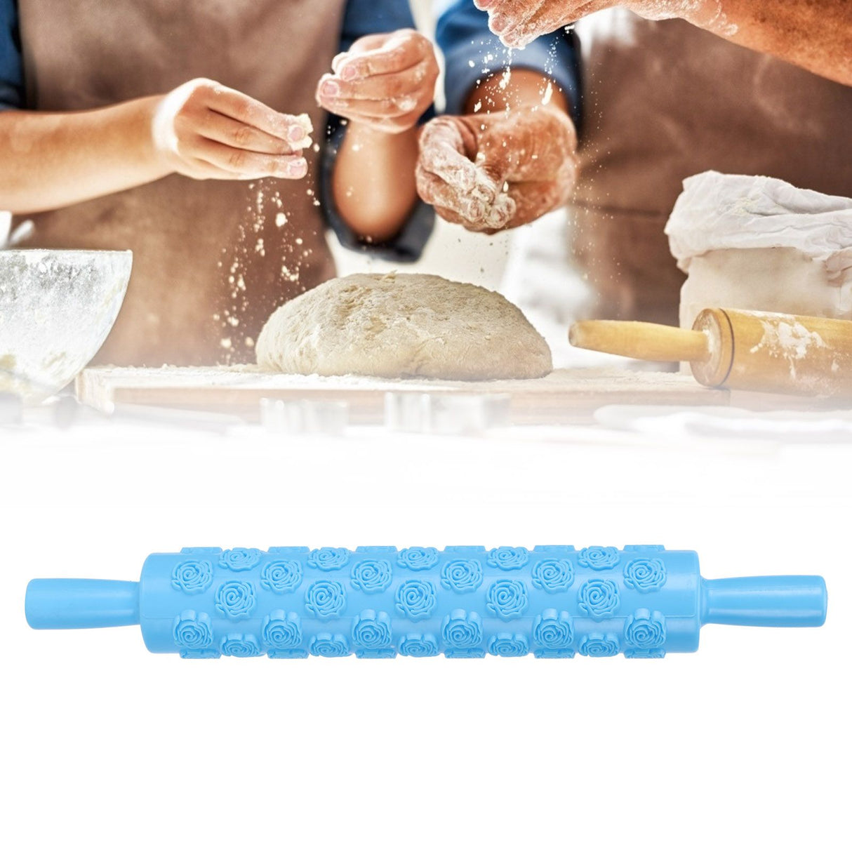 Fondant Rolling Pin Tool Plastic Embossing Roller Baking Pastry Cake Decorating SuppliesRose Pattern