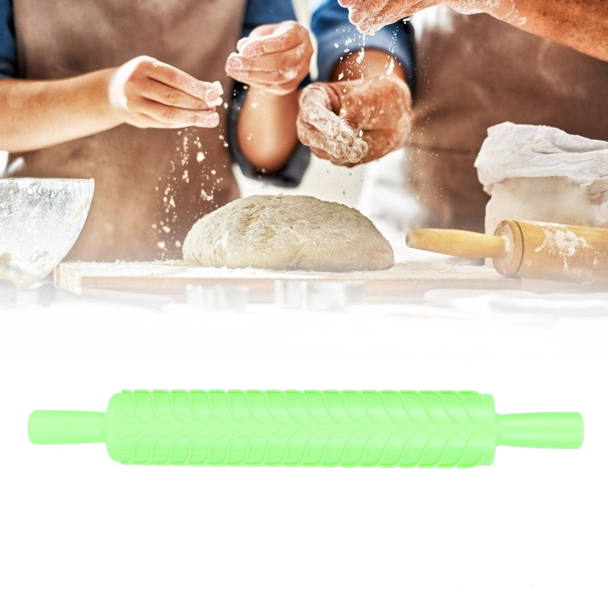 Fondant Rolling Pin Tool Plastic Embossing Roller Baking Pastry Cake Decorating SuppliesLeaves Pattern