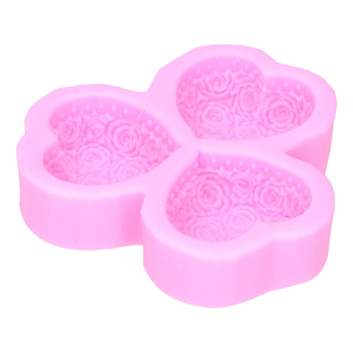 3 Cavity HeartShaped Rose Soap Mold Silicone Cake Fondant Decoration Utensils(Pink )