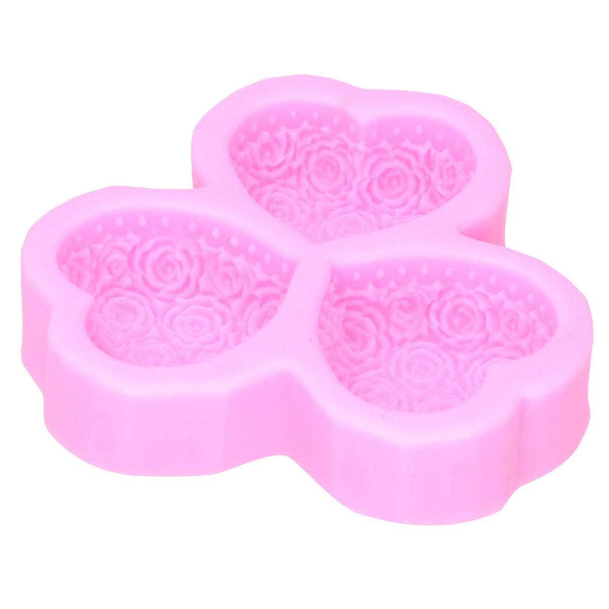 3 Cavity HeartShaped Rose Soap Mold Silicone Cake Fondant Decoration Utensils(Pink )