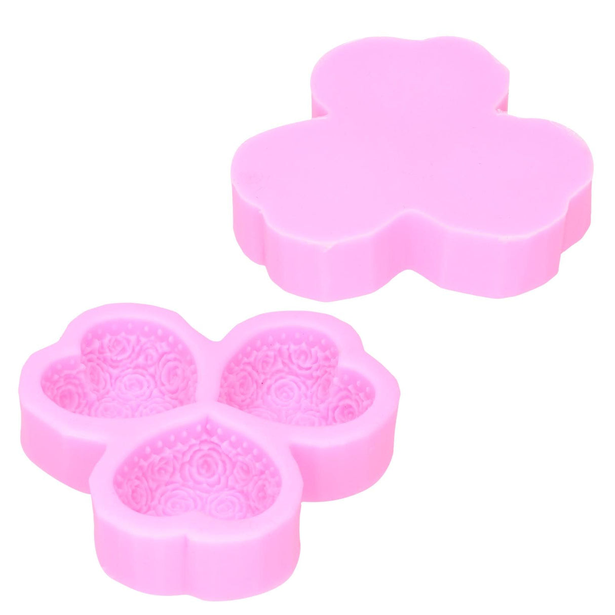 3 Cavity HeartShaped Rose Soap Mold Silicone Cake Fondant Decoration Utensils(Pink )