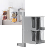 NoPunching WallMounted Seasoning Box Rotatable 2Layer Drawer Type Box for Kitchen(Gray )