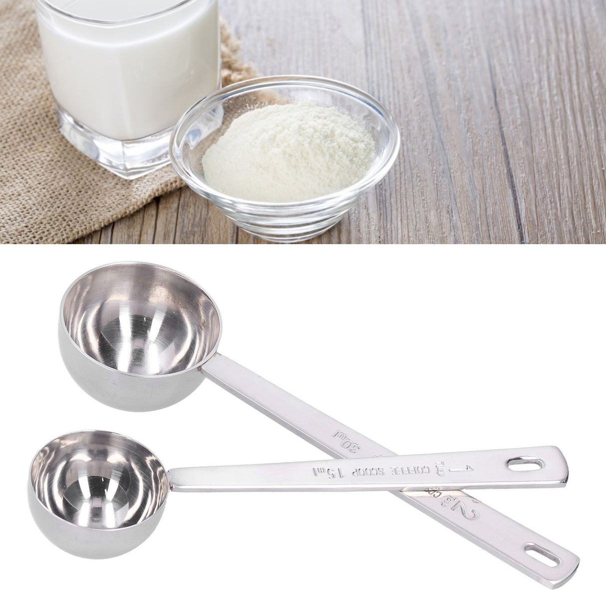 2Pcs 304 Stainless Steel Measuring Spoon with Long Handle Measuring Scoop for Milk Powder Tools