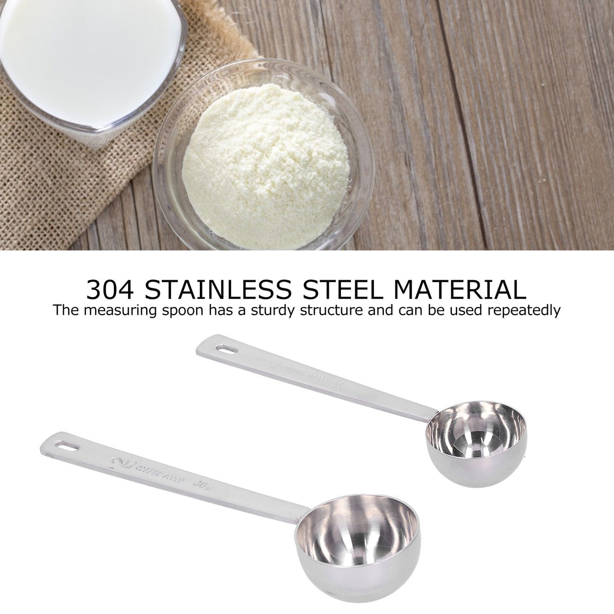 2Pcs 304 Stainless Steel Measuring Spoon with Long Handle Measuring Scoop for Milk Powder Tools