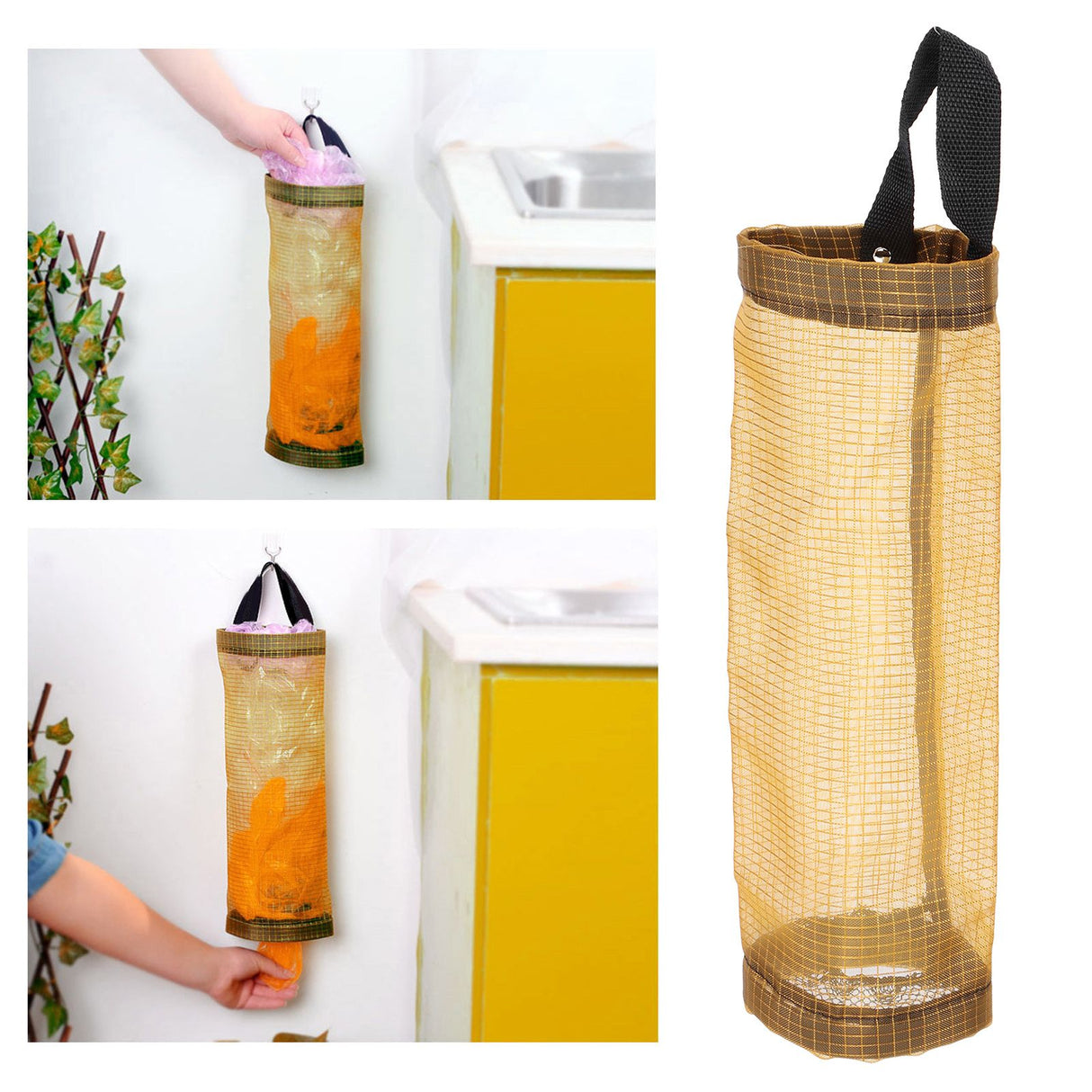 Hanging Garbage Bag Storage Holder Dispenser Grocery Bag Container Kitchen OrganizerYellow L
