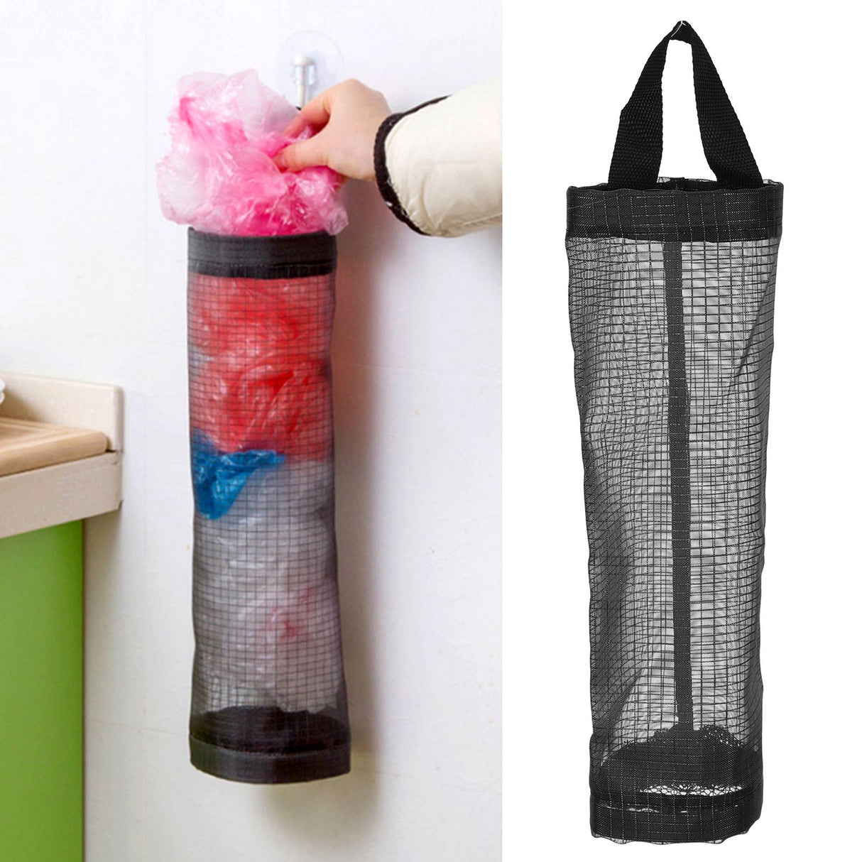 Hanging Garbage Bag Storage Holder Dispenser Grocery Bag Container Kitchen OrganizerBlack L