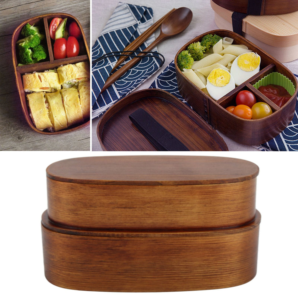 Lunch Box Set Japanese Style Wooden Food Storage Container for Students Workers 19x10x9.5cmPainted