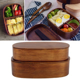 Lunch Box Set Japanese Style Wooden Food Storage Container for Students Workers 19x10x9.5cmPainted
