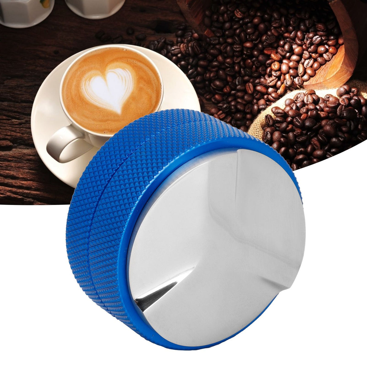 Stainless Steel Coffee Distributor Tamper Coffee Powder Press Hammer Height AdjustableBlue 3 Angled Slopes 58mm