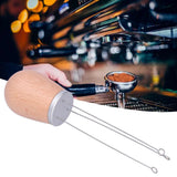 Needle Type Coffee Powder Distributor Wood Handle Coffee Stirrer Distribution Tool(Silver Cover Beech )