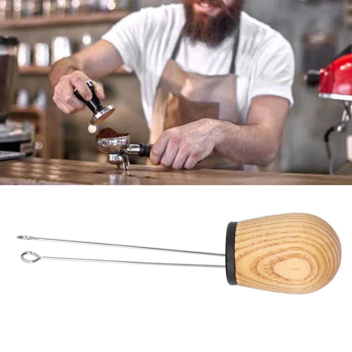 Needle Type Coffee Powder Distributor Wood Handle Coffee Stirrer Distribution Tool(Couverture noire Fraxinus )
