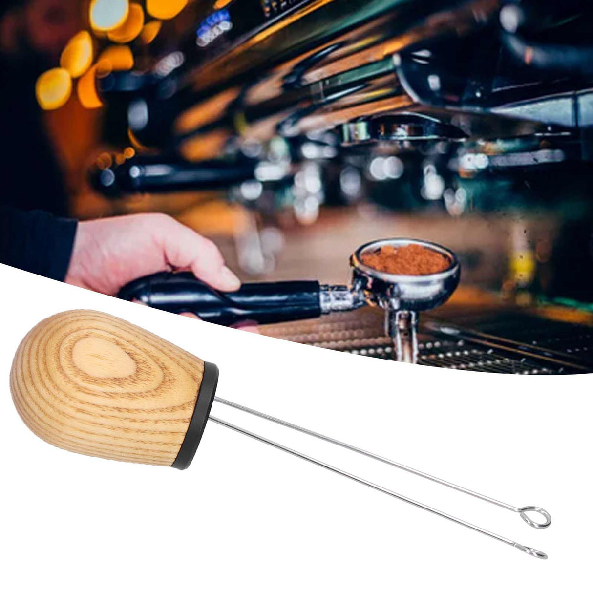 Needle Type Coffee Powder Distributor Wood Handle Coffee Stirrer Distribution Tool(Couverture noire Fraxinus )