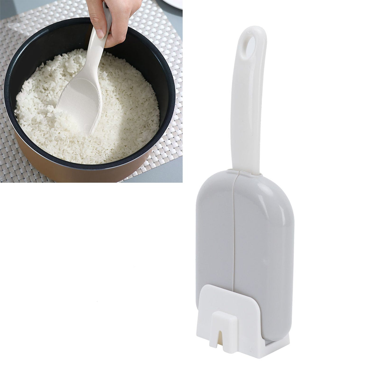 Meal Spoon with Storage Box Dust-Proof PP Rice Scoop Tableware Kitchen AccessoryGray