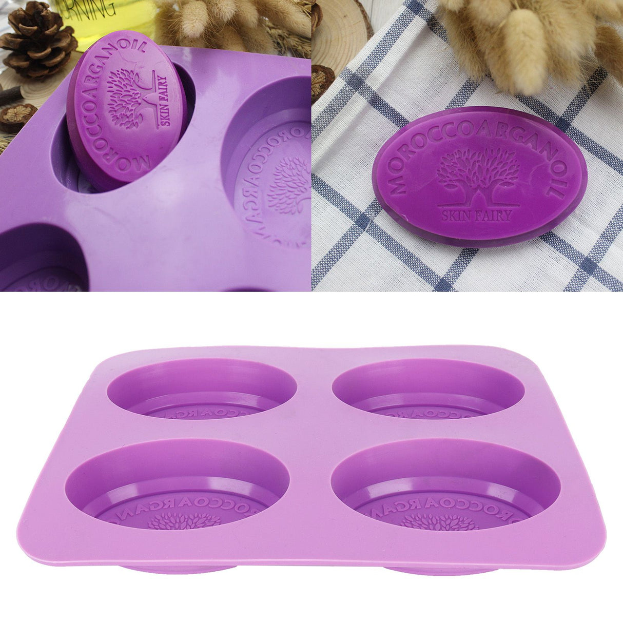 4Gird Silicone Cake Mold Oval Aroma Candle HandMade Soap Mold for DIY Baking Tool