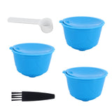 Refillable Coffee Capsule Filter Cup Kit Accessories for DOLCE GUSTO Coffee Machine(Blue 3 Capsules1 Spoon 1 Brush) - Top-Down View