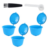 Refillable Coffee Capsule Filter Cup Kit Accessories for DOLCE GUSTO Coffee Machine(Blue 3 Capsules1 Spoon 1 Brush) - Close-Up Angle