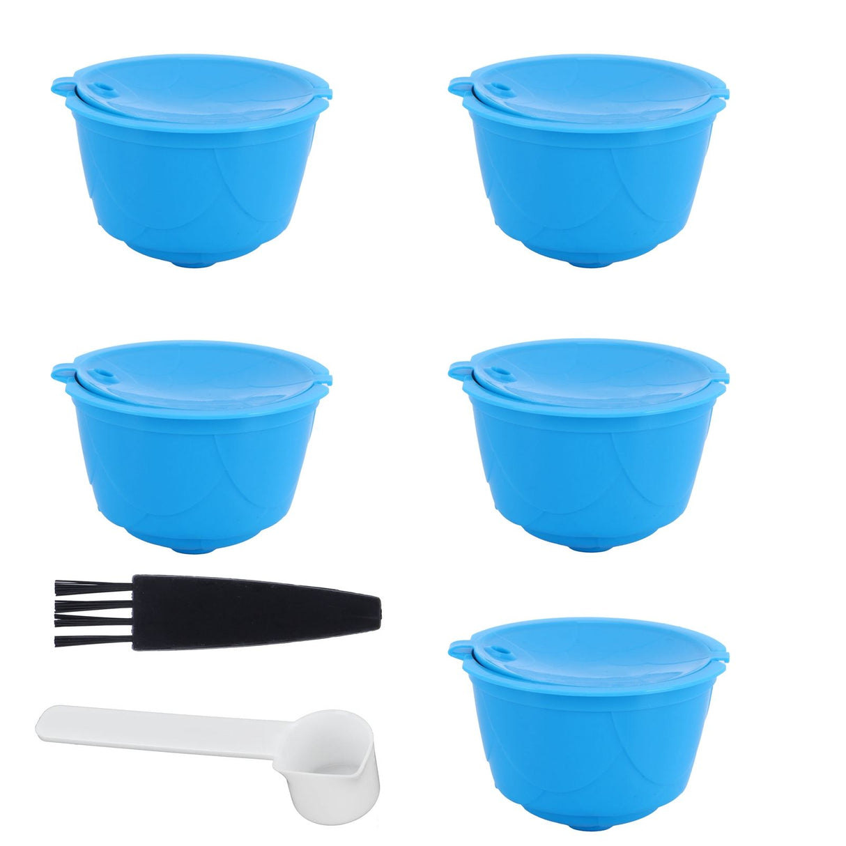 Refillable Coffee Capsule Filter Cup Kit Accessories for DOLCE GUSTO Coffee Machine(Blue 5 Capsules1 Spoon 1 Brush)