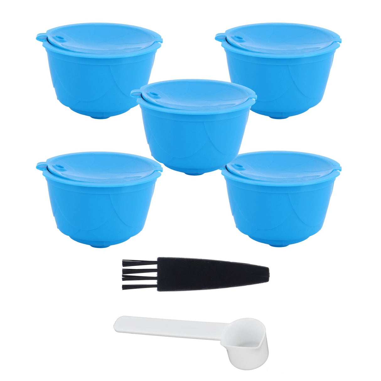 Refillable Coffee Capsule Filter Cup Kit Accessories for DOLCE GUSTO Coffee Machine(Blue 5 Capsules1 Spoon 1 Brush)