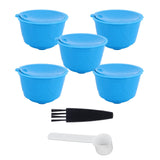 Refillable Coffee Capsule Filter Cup Kit Accessories for DOLCE GUSTO Coffee Machine(Blue 5 Capsules1 Spoon 1 Brush) - Side View