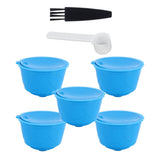 Refillable Coffee Capsule Filter Cup Kit Accessories for DOLCE GUSTO Coffee Machine(Blue 5 Capsules1 Spoon 1 Brush)