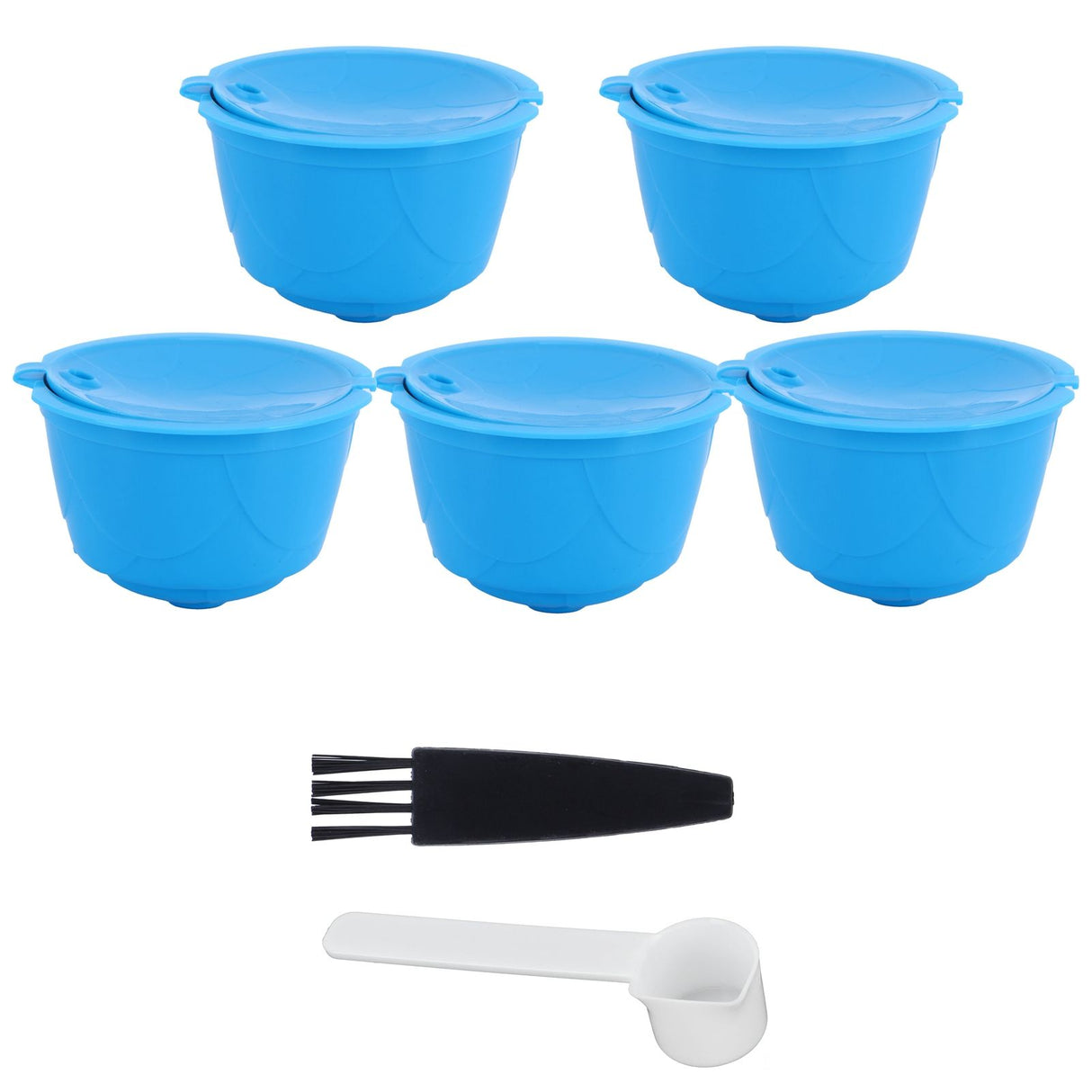 Refillable Coffee Capsule Filter Cup Kit Accessories for DOLCE GUSTO Coffee Machine(Blue 5 Capsules1 Spoon 1 Brush)