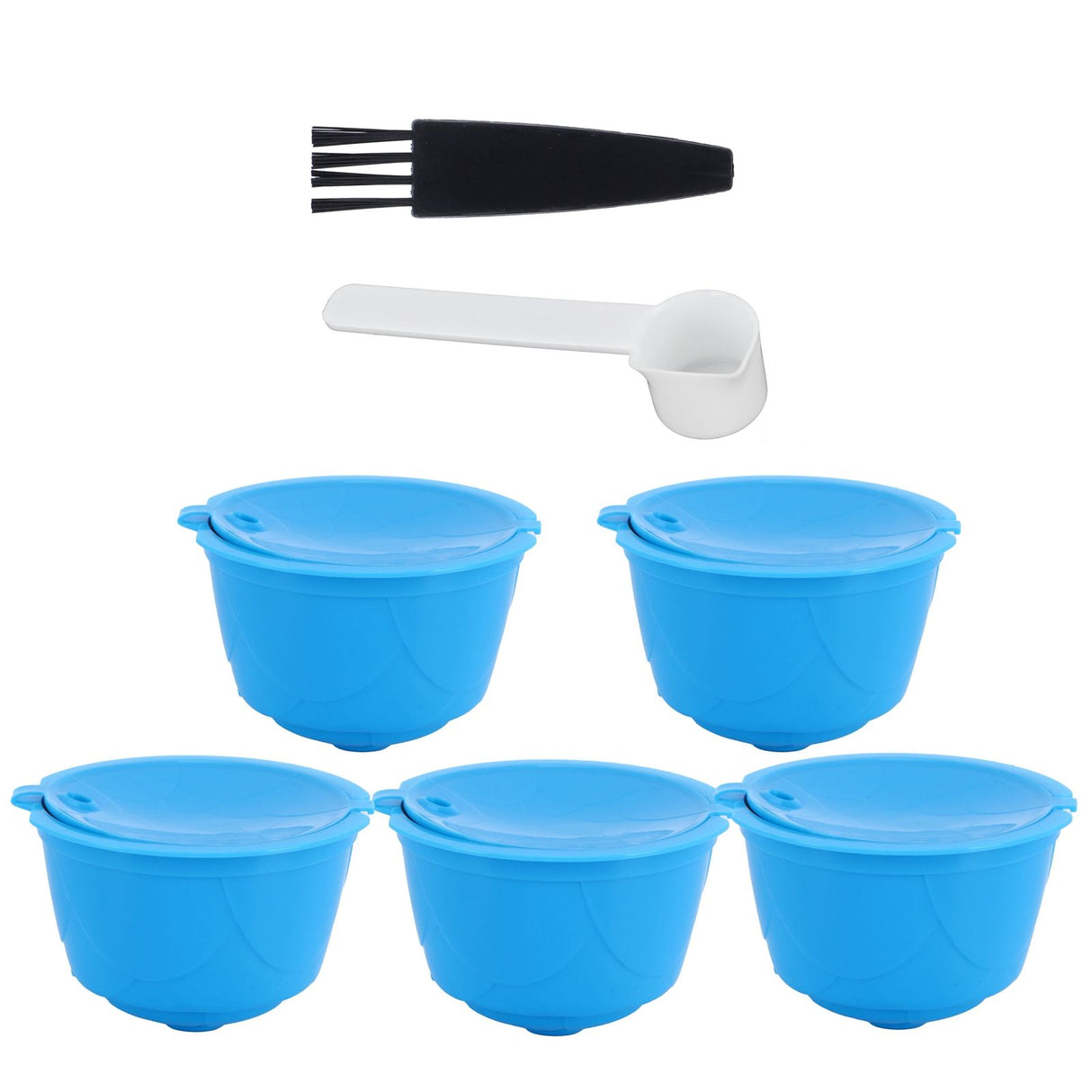 Refillable Coffee Capsule Filter Cup Kit Accessories for DOLCE GUSTO Coffee Machine(Blue 5 Capsules1 Spoon 1 Brush)