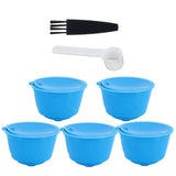 Refillable Coffee Capsule Filter Cup Kit Accessories for DOLCE GUSTO Coffee Machine(Blue 5 Capsules1 Spoon 1 Brush) - Close-Up Angle
