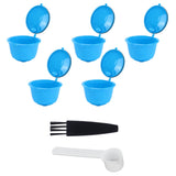 Refillable Coffee Capsule Filter Cup Kit Accessories for DOLCE GUSTO Coffee Machine(Blue 5 Capsules1 Spoon 1 Brush) - Low Angle
