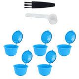 Refillable Coffee Capsule Filter Cup Kit Accessories for DOLCE GUSTO Coffee Machine(Blue 5 Capsules1 Spoon 1 Brush)