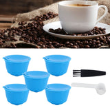 Refillable Coffee Capsule Filter Cup Kit Accessories for DOLCE GUSTO Coffee Machine(Blue 5 Capsules1 Spoon 1 Brush)