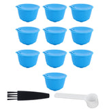 Refillable Coffee Capsule Filter Cup Kit Accessories for DOLCE GUSTO Coffee Machine(Blue 10 Capsules1 Spoon 1 Brush)