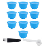 Refillable Coffee Capsule Filter Cup Kit Accessories for DOLCE GUSTO Coffee Machine(Blue 10 Capsules1 Spoon 1 Brush)