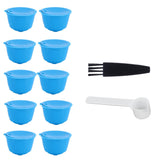 Refillable Coffee Capsule Filter Cup Kit Accessories for DOLCE GUSTO Coffee Machine(Blue 10 Capsules1 Spoon 1 Brush)