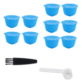 Refillable Coffee Capsule Filter Cup Kit Accessories for DOLCE GUSTO Coffee Machine(Blue 10 Capsules1 Spoon 1 Brush)