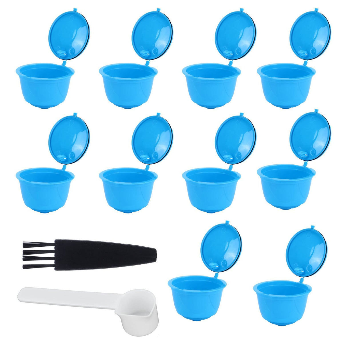 Refillable Coffee Capsule Filter Cup Kit Accessories for DOLCE GUSTO Coffee Machine(Blue 10 Capsules1 Spoon 1 Brush)