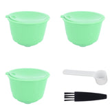 Coffee Capsule Set Stainless Steel Coffee Filter Cup for DOLCE GUSTO Coffee Machine(Green 3 Capsules1 Spoon 1 Brush)