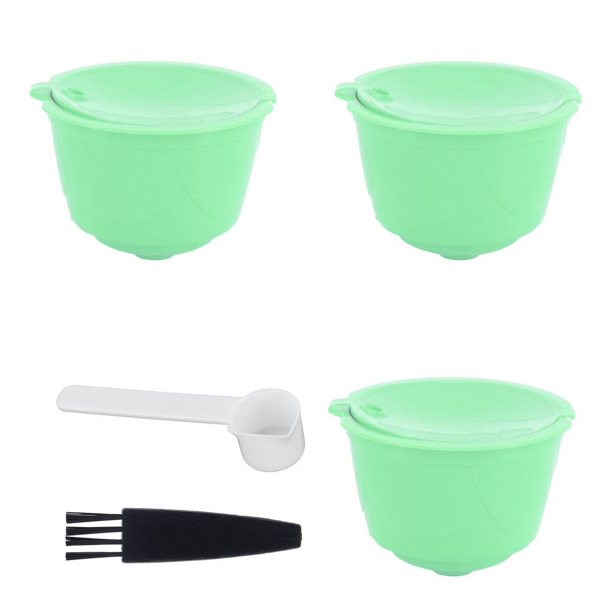 Coffee Capsule Set Stainless Steel Coffee Filter Cup for DOLCE GUSTO Coffee Machine(Green 3 Capsules1 Spoon 1 Brush)