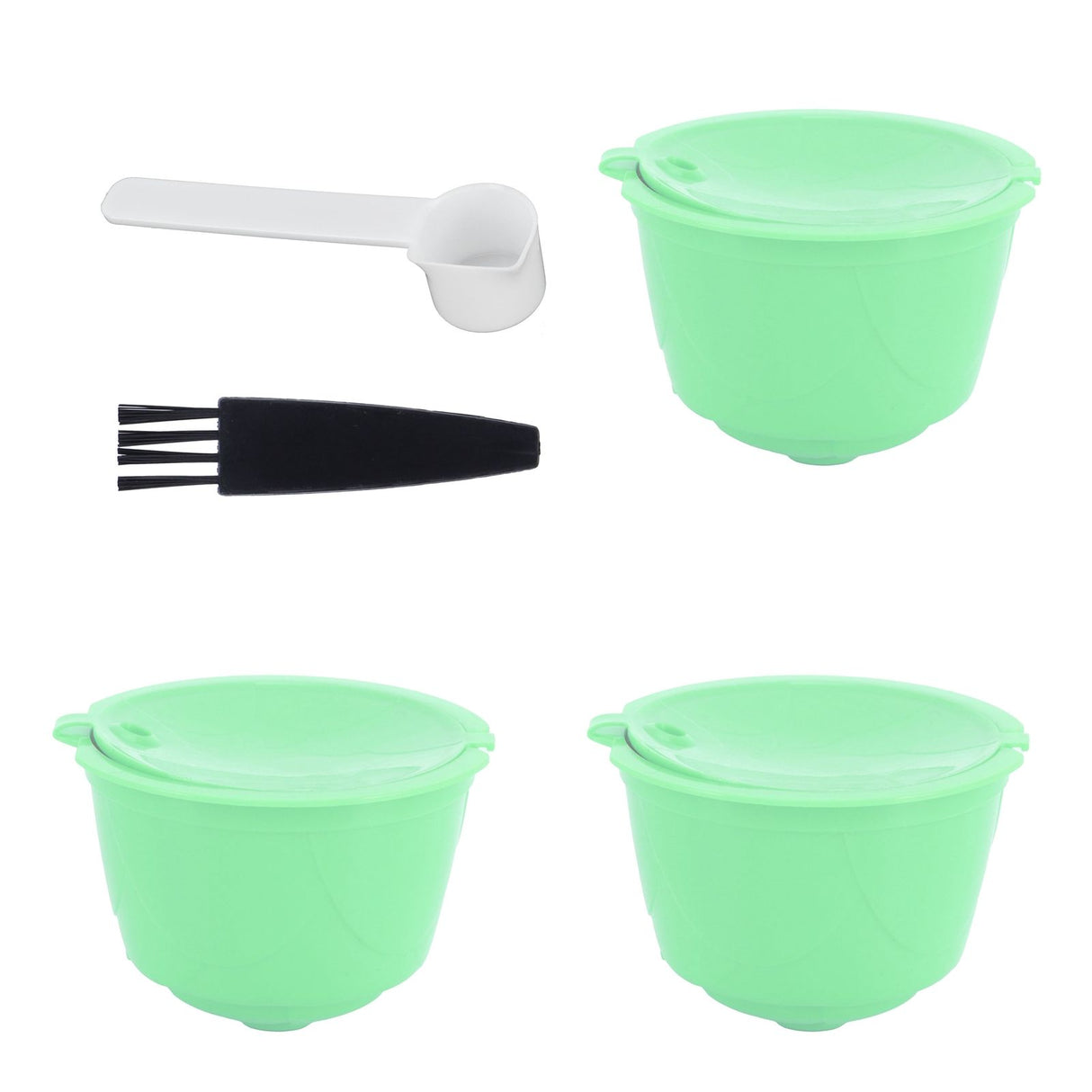 Coffee Capsule Set Stainless Steel Coffee Filter Cup for DOLCE GUSTO Coffee Machine(Green 3 Capsules1 Spoon 1 Brush)