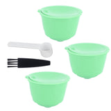 Coffee Capsule Set Stainless Steel Coffee Filter Cup for DOLCE GUSTO Coffee Machine(Green 3 Capsules1 Spoon 1 Brush) - Close-Up Angle