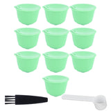 Coffee Capsule Set Stainless Steel Coffee Filter Cup for DOLCE GUSTO Coffee Machine(Green 10 Capsules1 Spoon 1 Brush)