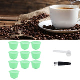 Coffee Capsule Set Stainless Steel Coffee Filter Cup for DOLCE GUSTO Coffee Machine(Green 10 Capsules1 Spoon 1 Brush)