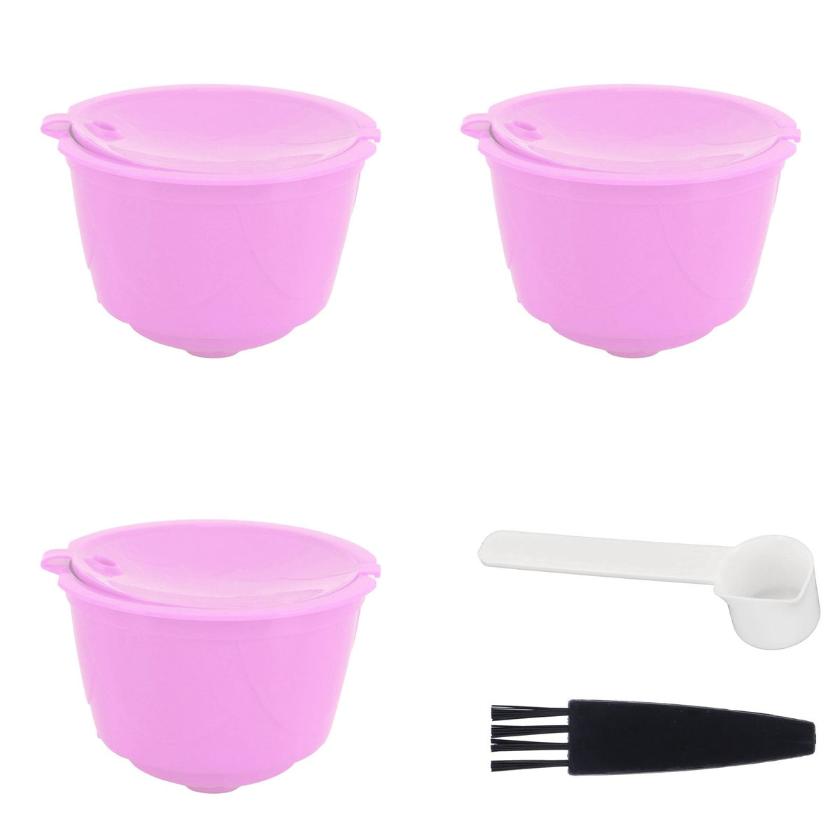 Reusable Capsules Set Refillable Coffee Filter Cup Pod for DOLCE GUSTO Coffee Machine(Purple 3 Capsules1 Spoon 1 Brush)