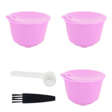 Reusable Capsules Set Refillable Coffee Filter Cup Pod for DOLCE GUSTO Coffee Machine(Purple 3 Capsules1 Spoon 1 Brush)