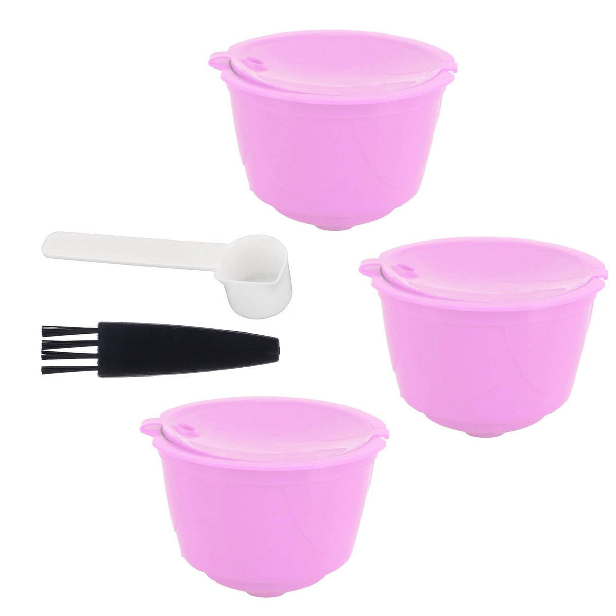 Reusable Capsules Set Refillable Coffee Filter Cup Pod for DOLCE GUSTO Coffee Machine(Purple 3 Capsules1 Spoon 1 Brush)