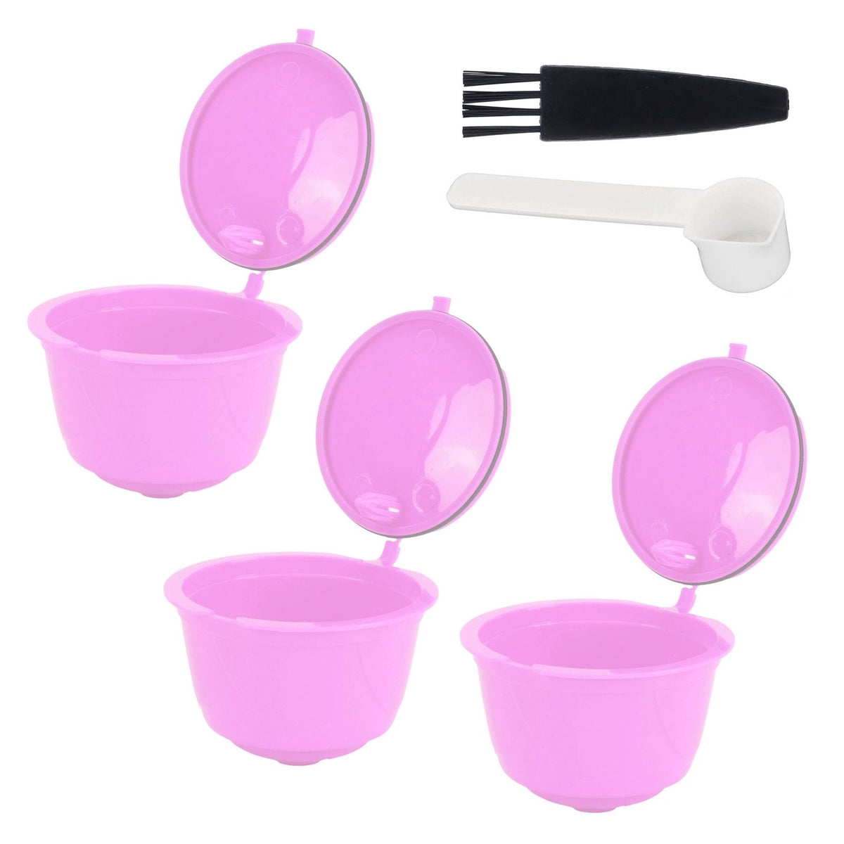 Reusable Capsules Set Refillable Coffee Filter Cup Pod for DOLCE GUSTO Coffee Machine(Purple 3 Capsules1 Spoon 1 Brush)